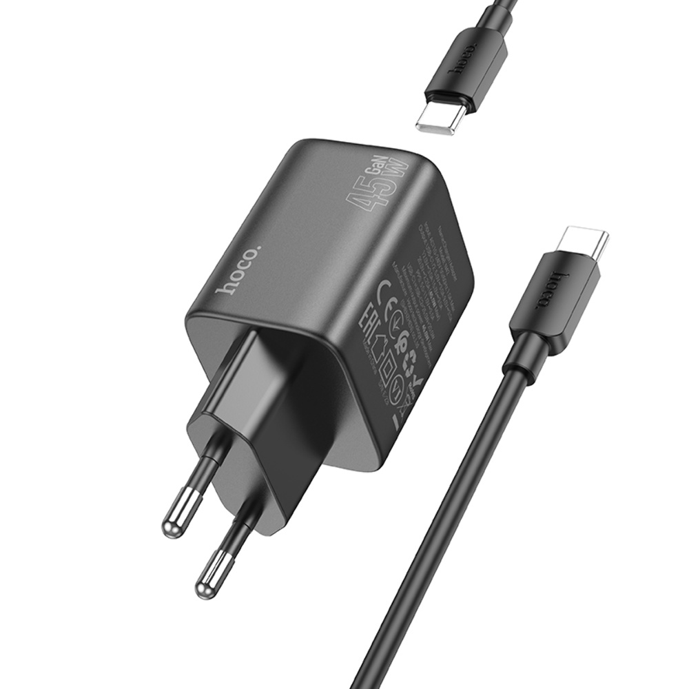 Сетевое зарядное устройство Hoco N42 2 Type-C PD 45W black + кабель Type-C to Type-C