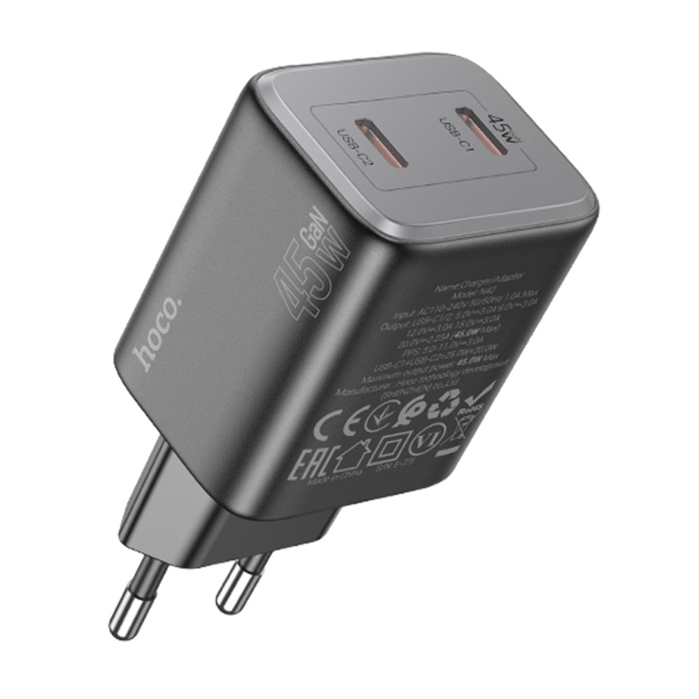Сетевое зарядное устройство Hoco N42 2 Type-C PD 45W black