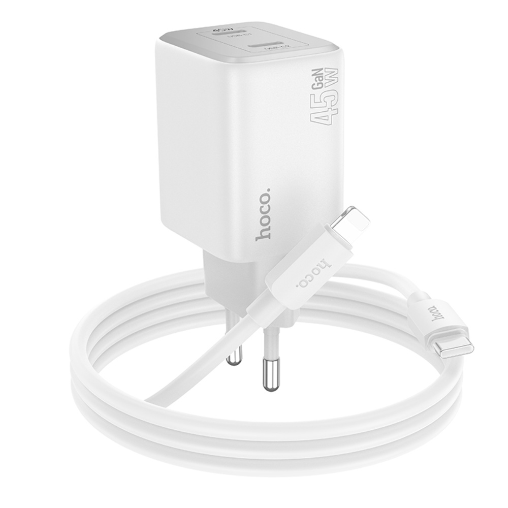 Сетевое зарядное устройство Hoco N42 2 Type-C PD 45W white + кабель Type-C to Lightning