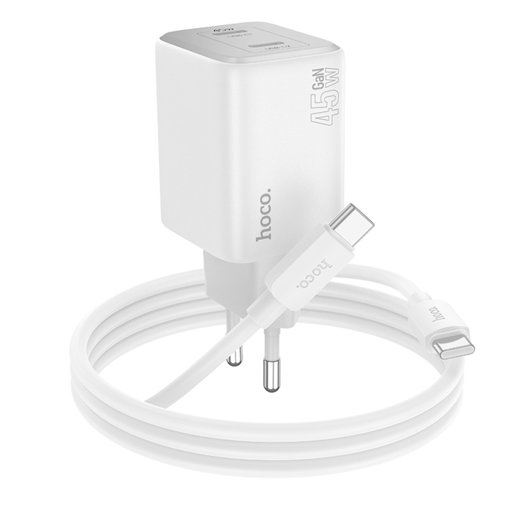 Сетевое зарядное устройство Hoco N42 2 Type-C PD 45W white + кабель Type-C to Type-C