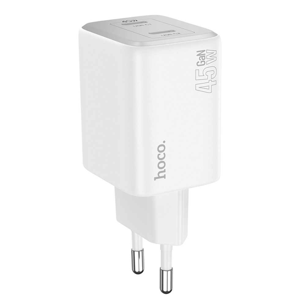 Сетевое зарядное устройство Hoco N42 2 Type-C PD 45W white