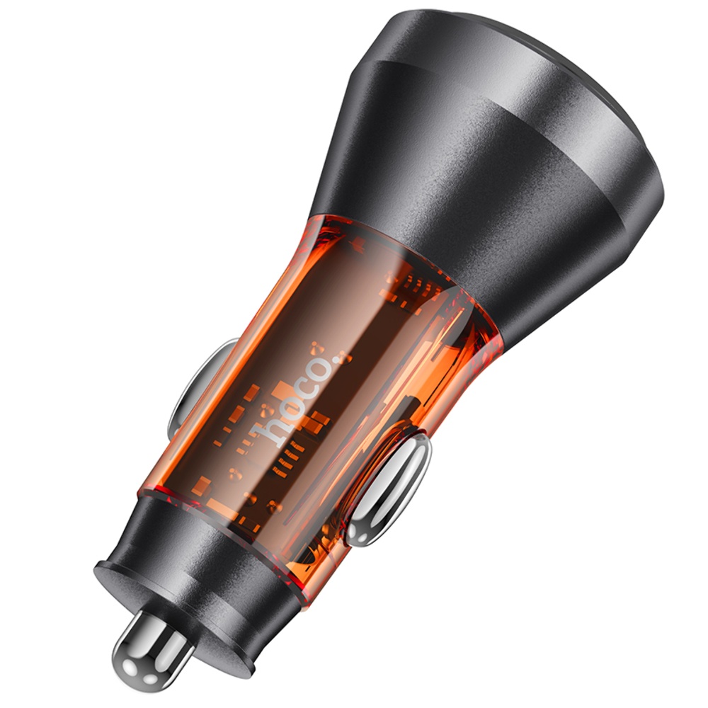 Автомобильное зарядное устройство Hoco NZ12C 2 Type-C PD 60W с дисплеем transparent orange