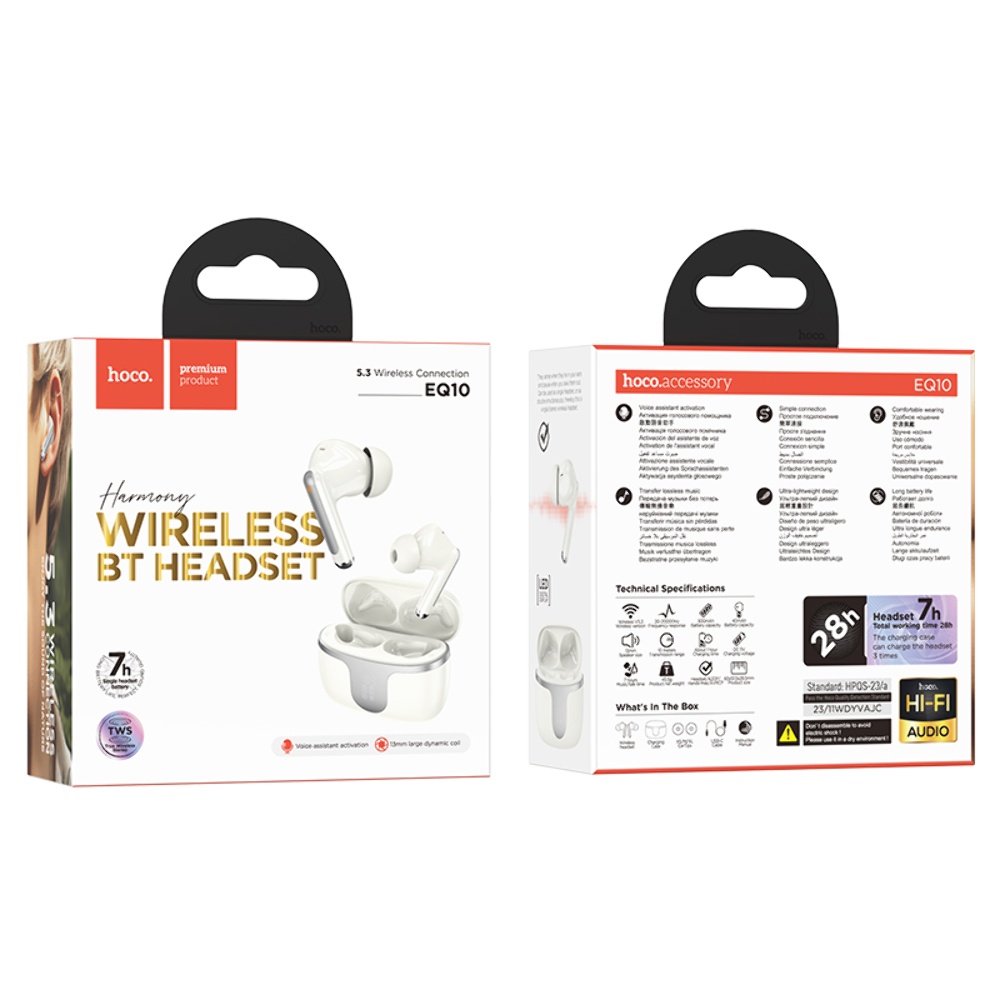 Беспроводные TWS наушники Hoco EQ10 вакуумные milky white