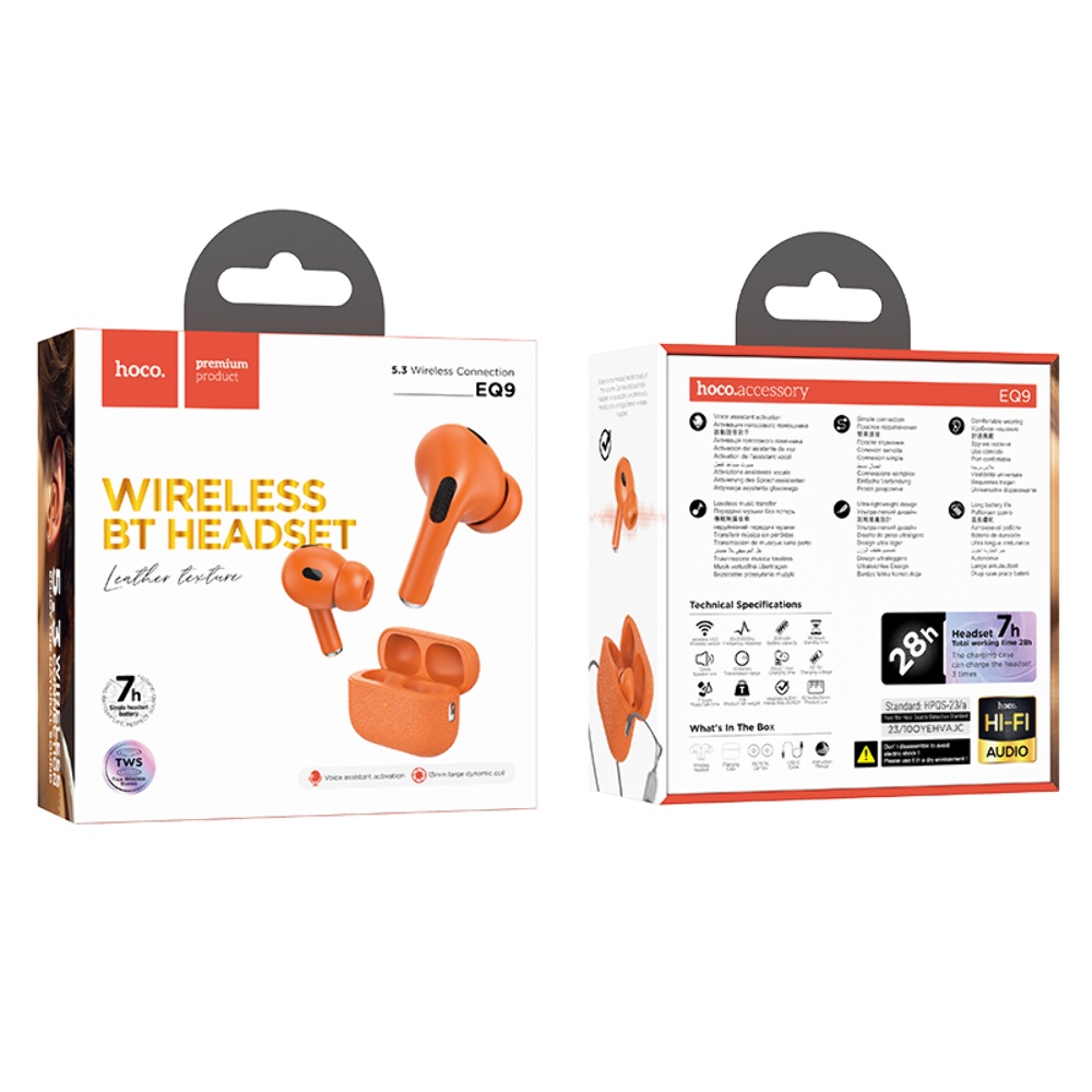Беспроводные TWS наушники Hoco EQ9 вакуумные orange