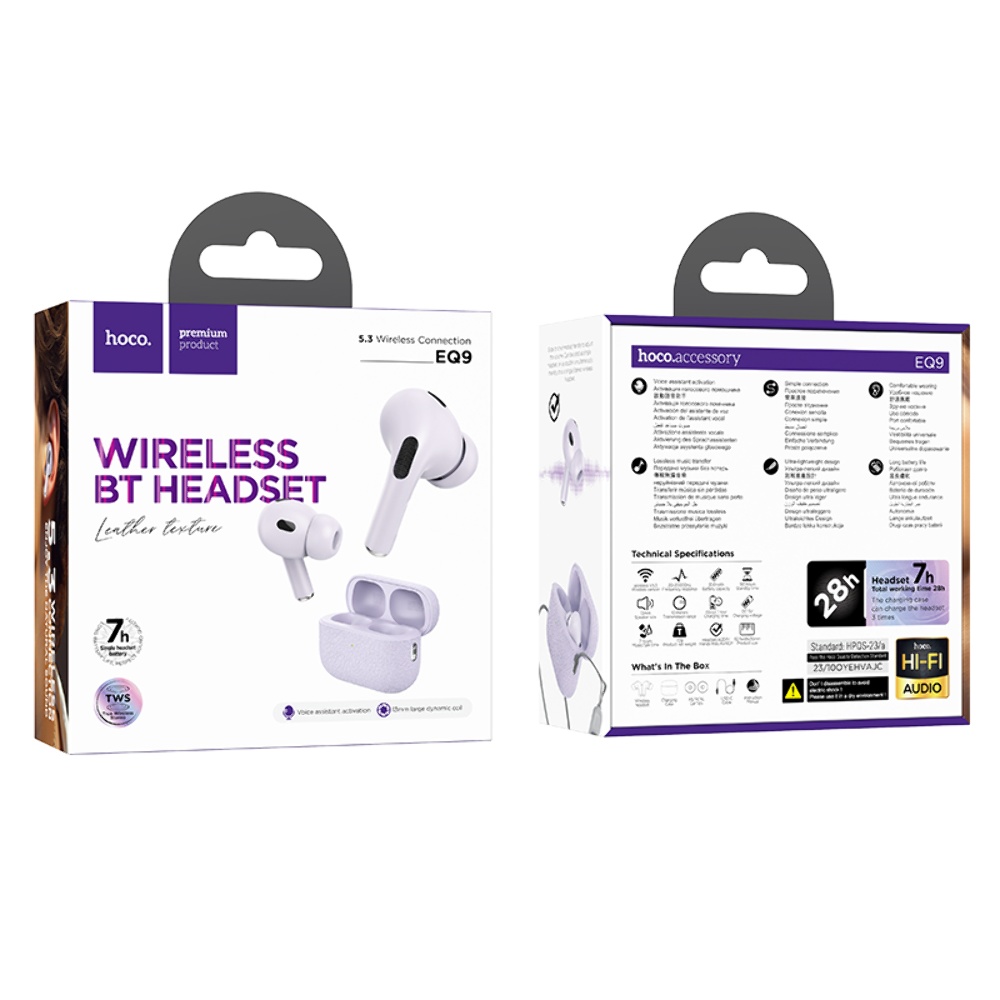 Беспроводные TWS наушники Hoco EQ9 вакуумные purple