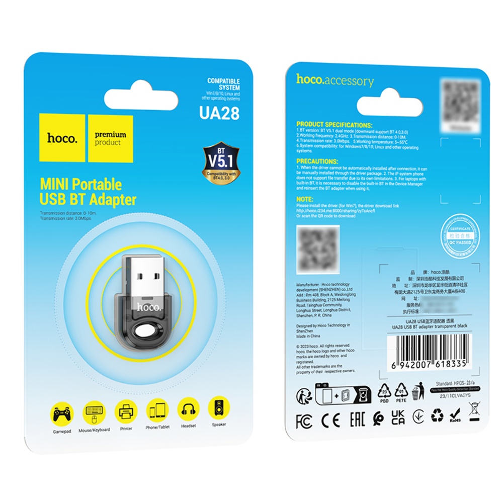 Адаптер переходник Hoco UA28 USB to Bluetooth transparent black