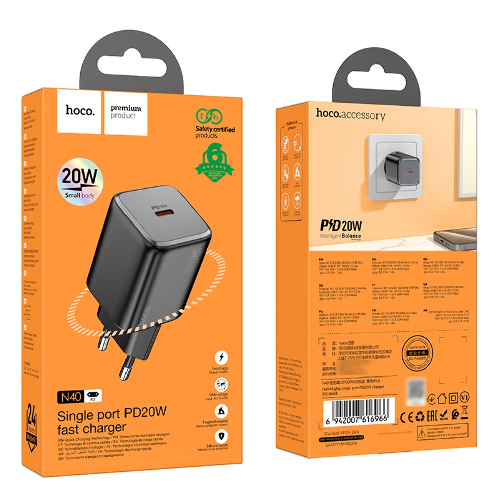 Сетевое зарядное устройство Hoco N40 Type-C PD 20W black