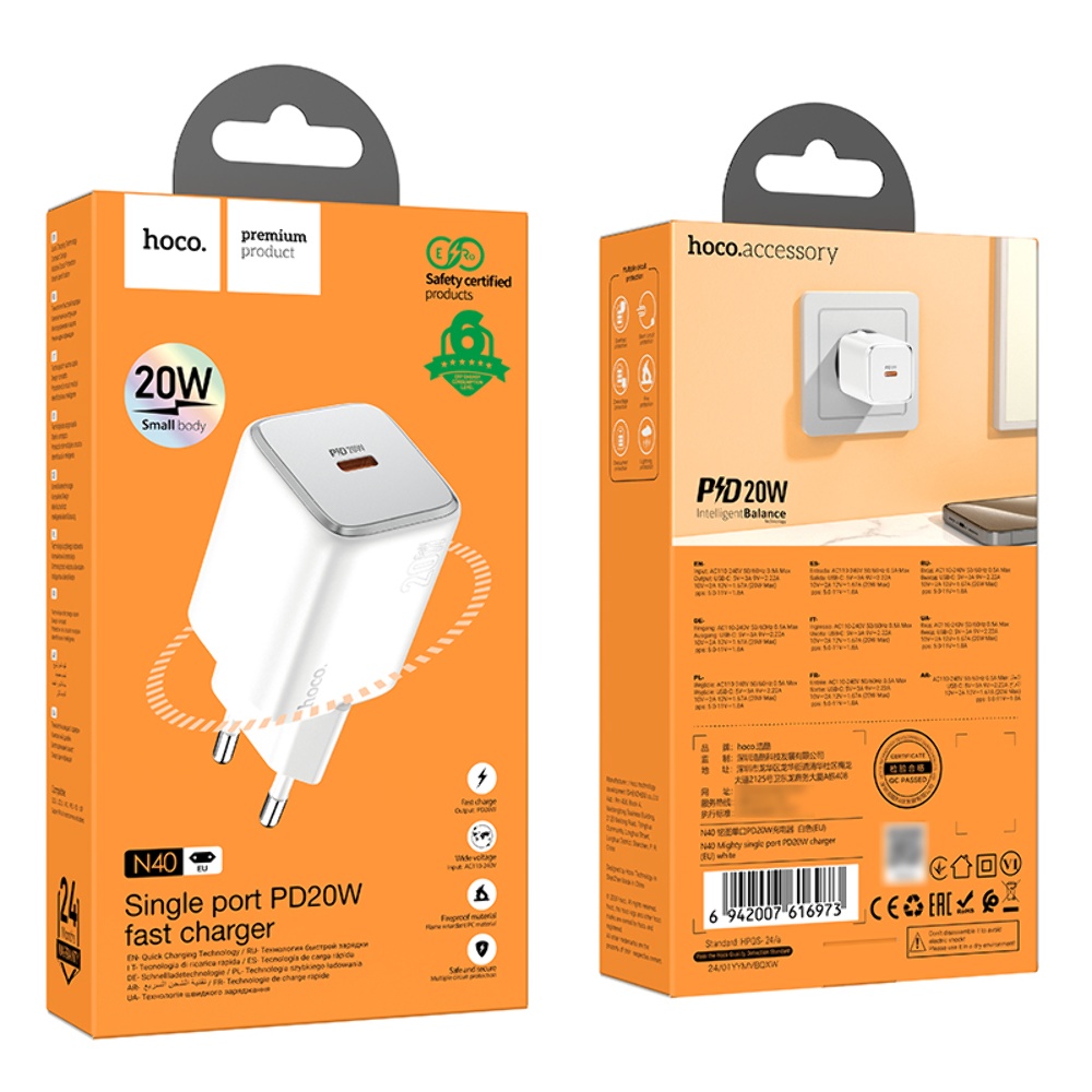Сетевое зарядное устройство Hoco N40 Type-C PD 20W white
