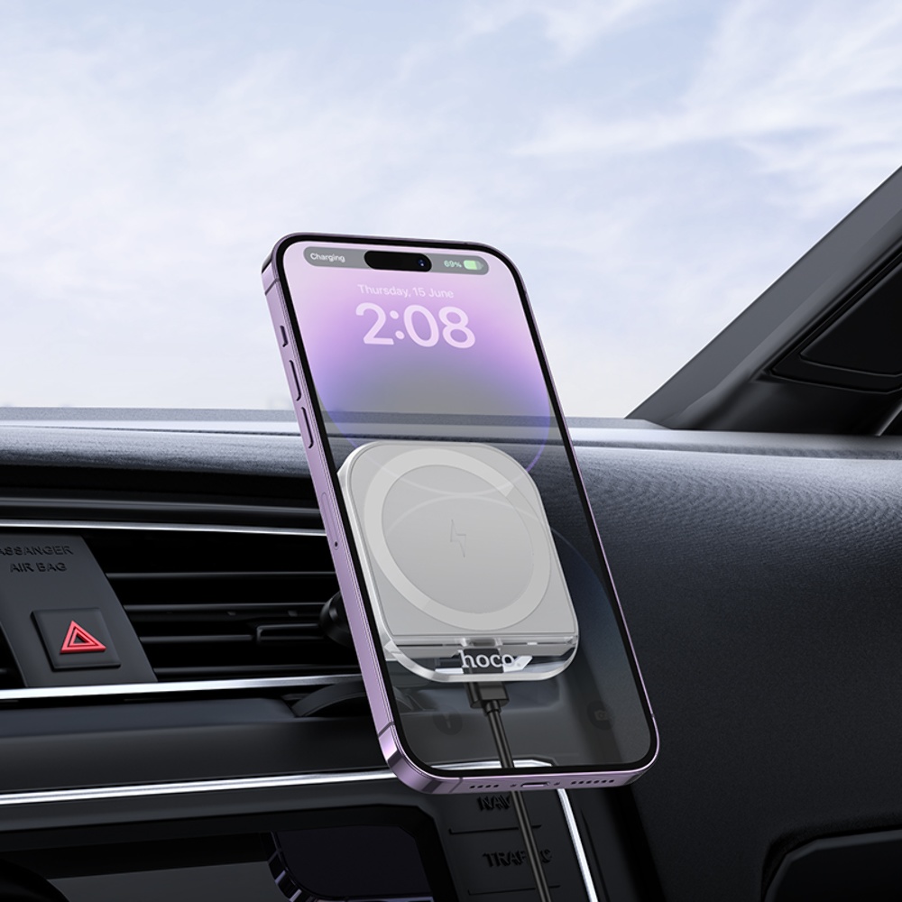 Автодержатель Hoco HW17 магнитный с беспроводной зарядкой 15W gray