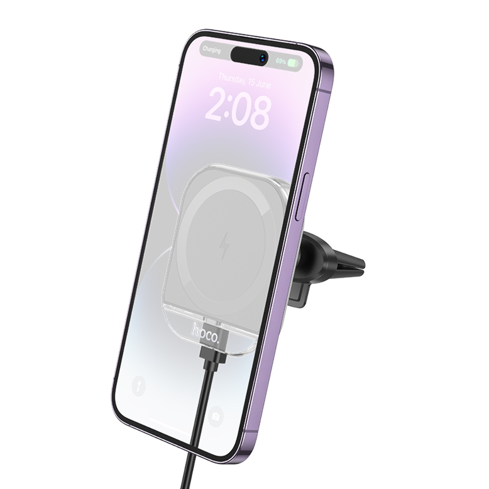 Автодержатель Hoco HW17 магнитный с беспроводной зарядкой 15W gray