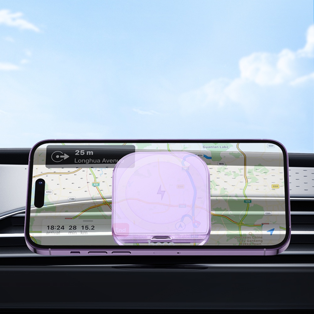 Автодержатель Hoco HW17 магнитный с беспроводной зарядкой 15W romantic purple