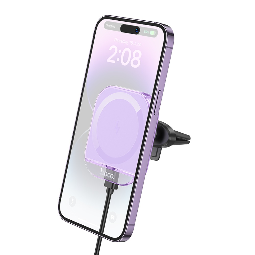 Автодержатель Hoco HW17 магнитный с беспроводной зарядкой 15W romantic purple