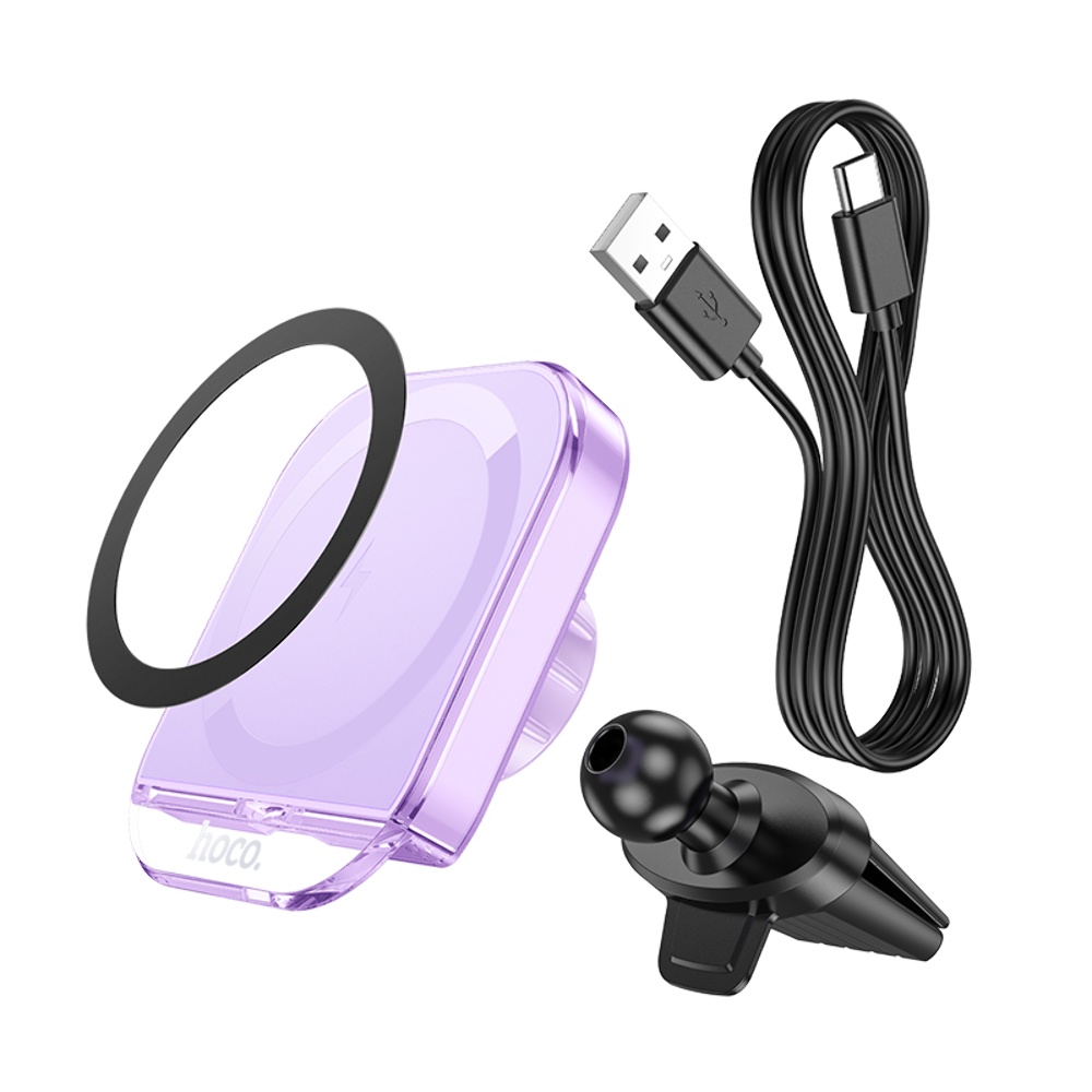 Автодержатель Hoco HW17 магнитный с беспроводной зарядкой 15W romantic purple
