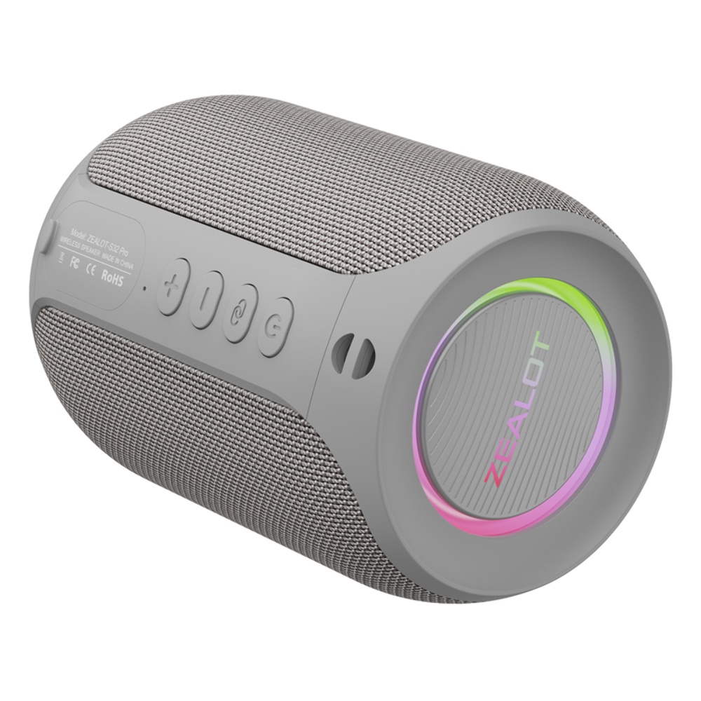 Портативная Bluetooth колонка ZEALOT S32 Pro TWS с LED подсветкой grey