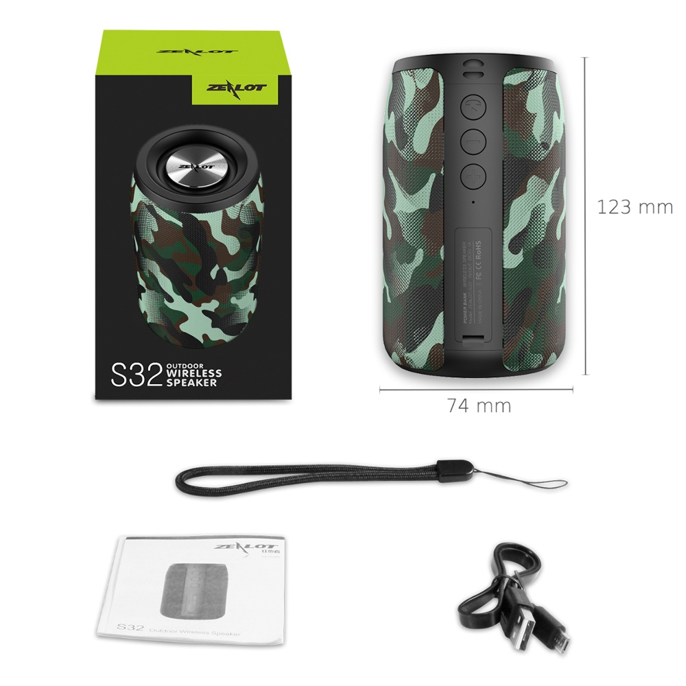 Портативная Bluetooth колонка ZEALOT S32 camouflage green