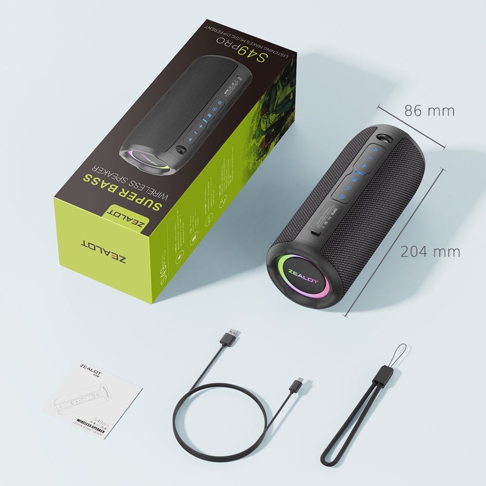 Портативная Bluetooth колонка ZEALOT S49 Pro с LED подсветкой black
