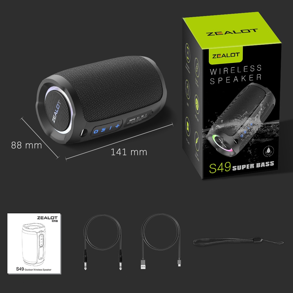 Портативная Bluetooth колонка ZEALOT S49 с LED подсветкой black