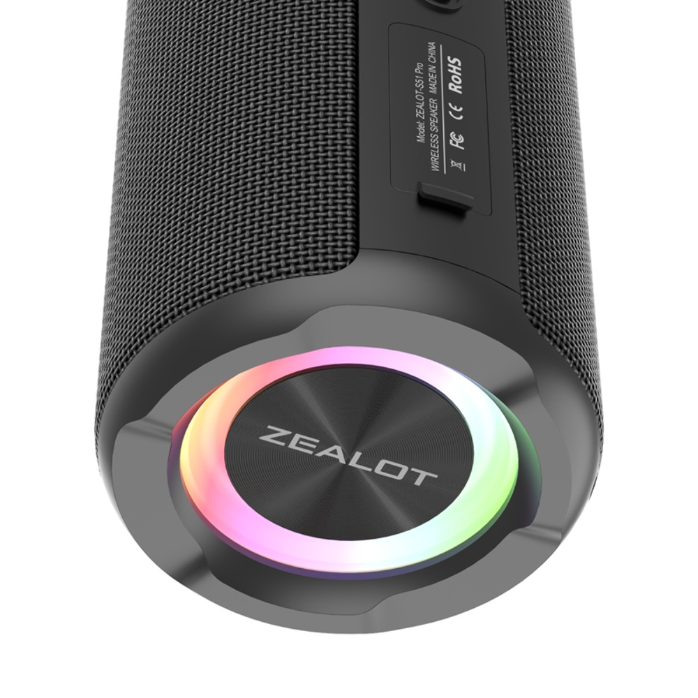 Портативная Bluetooth колонка ZEALOT S51 Pro TWS с LED подсветкой black
