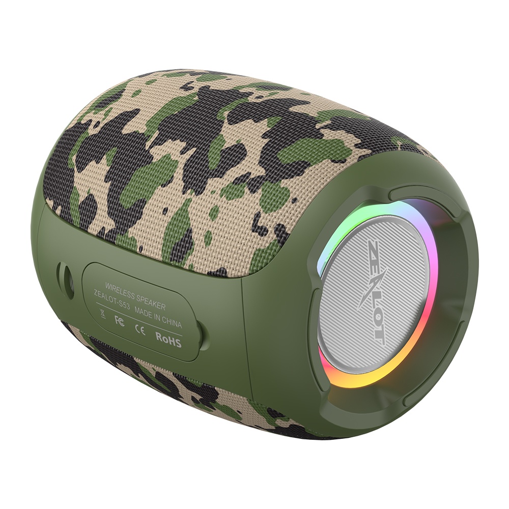 Портативная Bluetooth колонка ZEALOT S53 TWS с LED подсветкой camouflage green