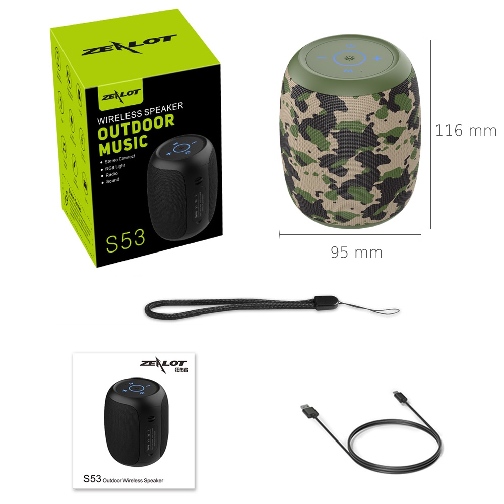 Портативная Bluetooth колонка ZEALOT S53 TWS с LED подсветкой camouflage green
