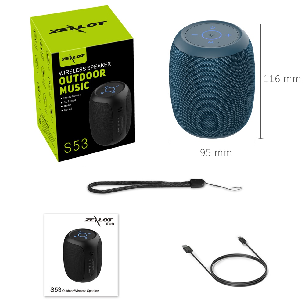 Портативная Bluetooth колонка ZEALOT S53 TWS с LED подсветкой blue