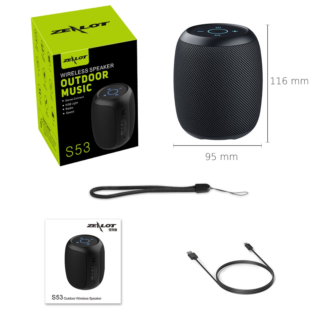 Портативная Bluetooth колонка ZEALOT S53 TWS с LED подсветкой black