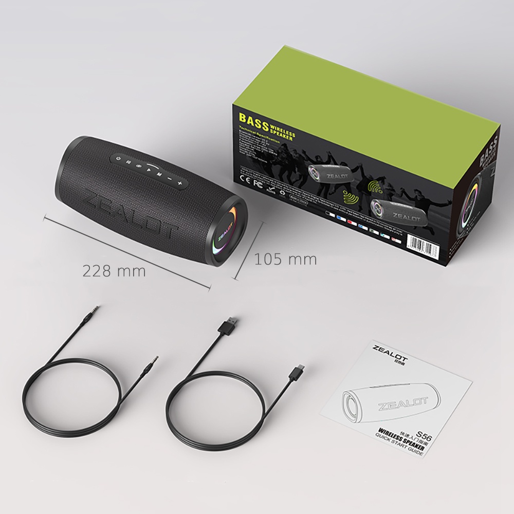 Портативная Bluetooth колонка ZEALOT S56 TWS с LED подсветкой black
