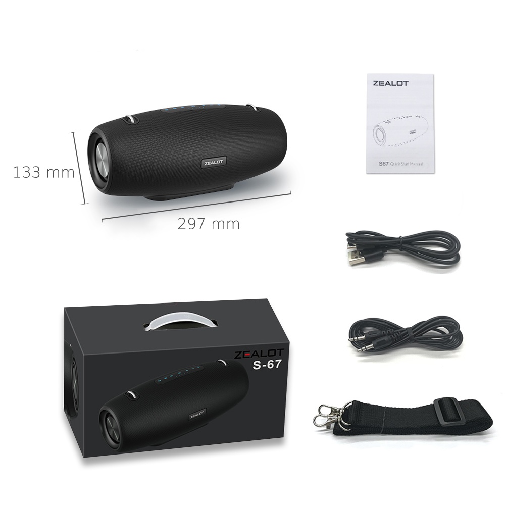 Портативная Bluetooth колонка ZEALOT S67 TWS с LED подсветкой black