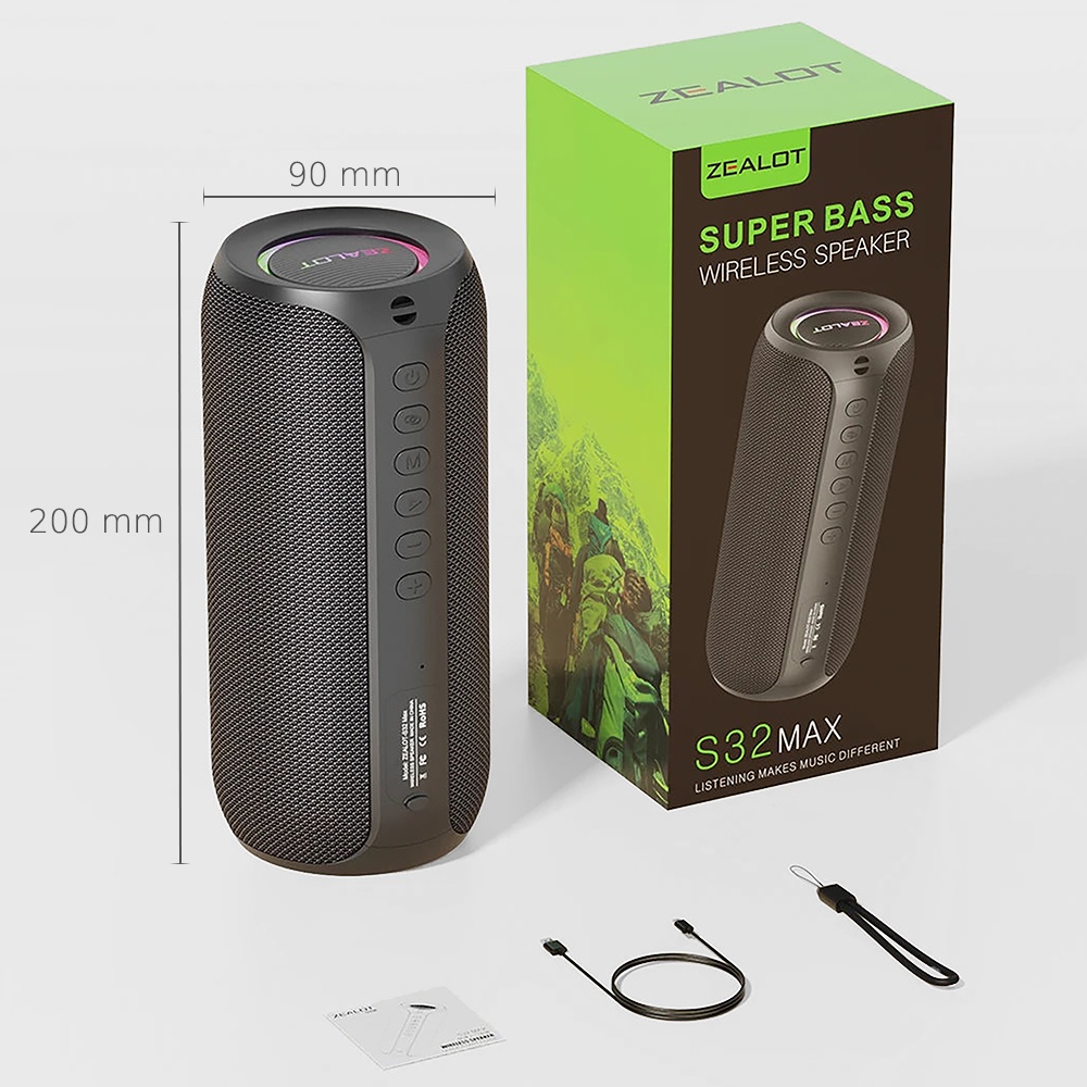 Портативная Bluetooth колонка ZEALOT S32 Max с LED подсветкой black