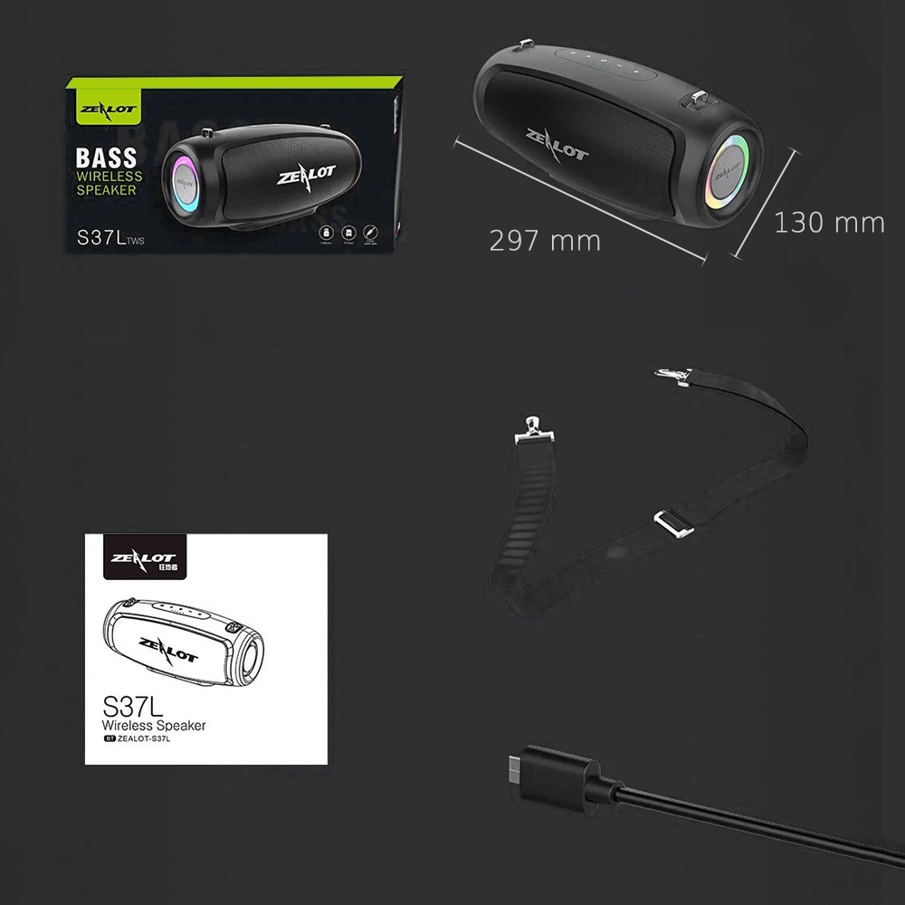Портативная Bluetooth колонка ZEALOT S37L с LED подсветкой black