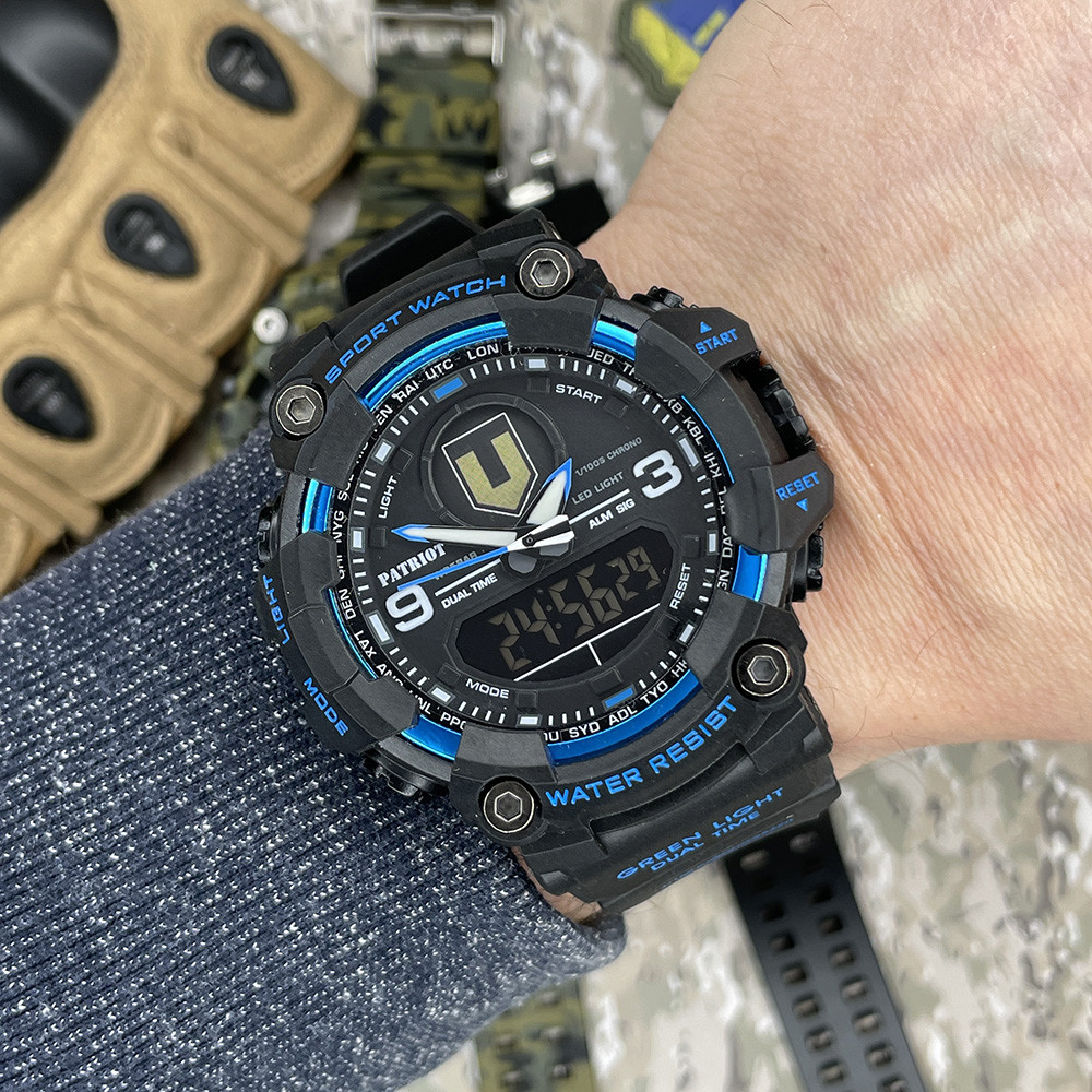 Годинник наручний Patriot 001BUTRO ТРО Чорні з синім + Коробка