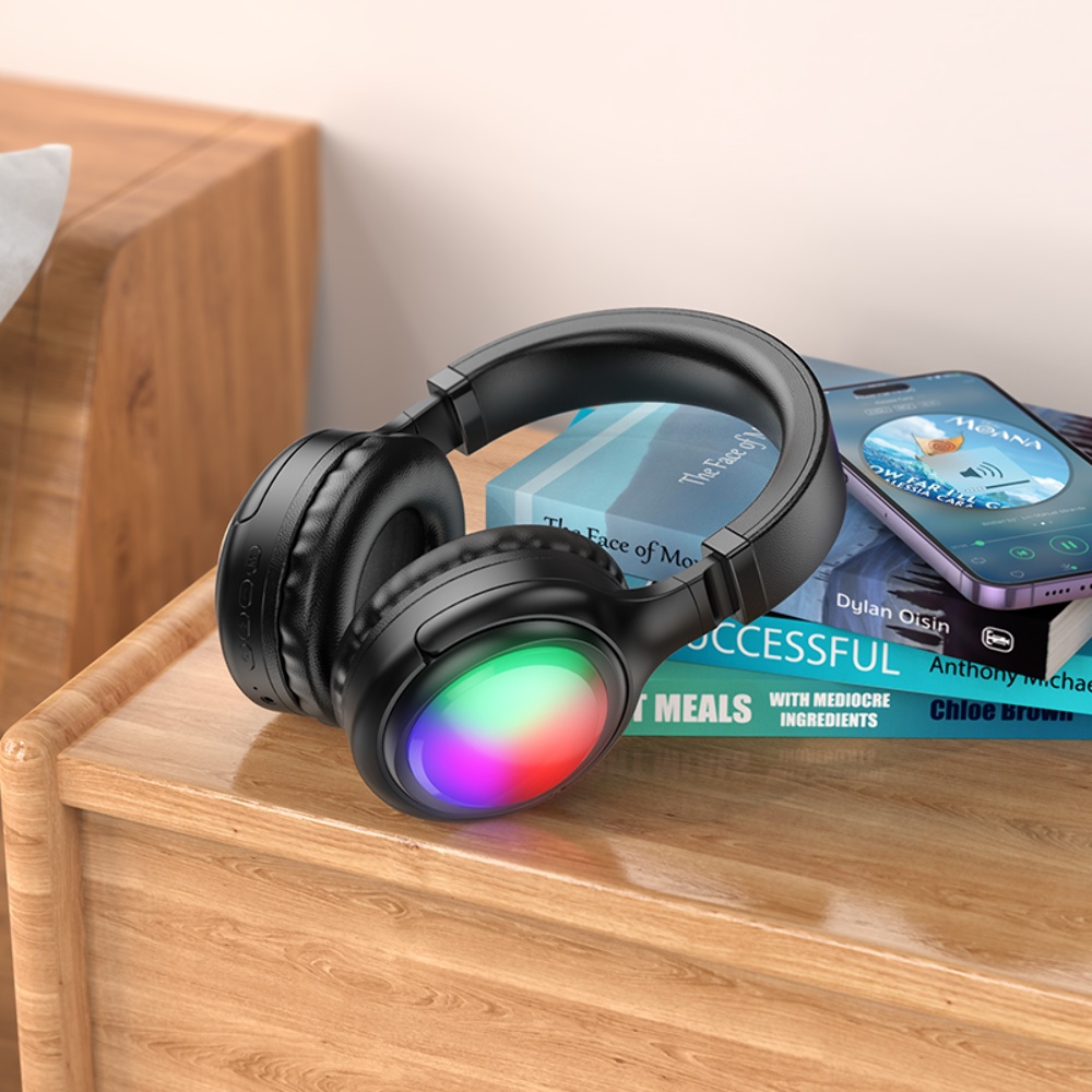 Беспроводные наушники Hoco W48 накладные с LED подсветкой black