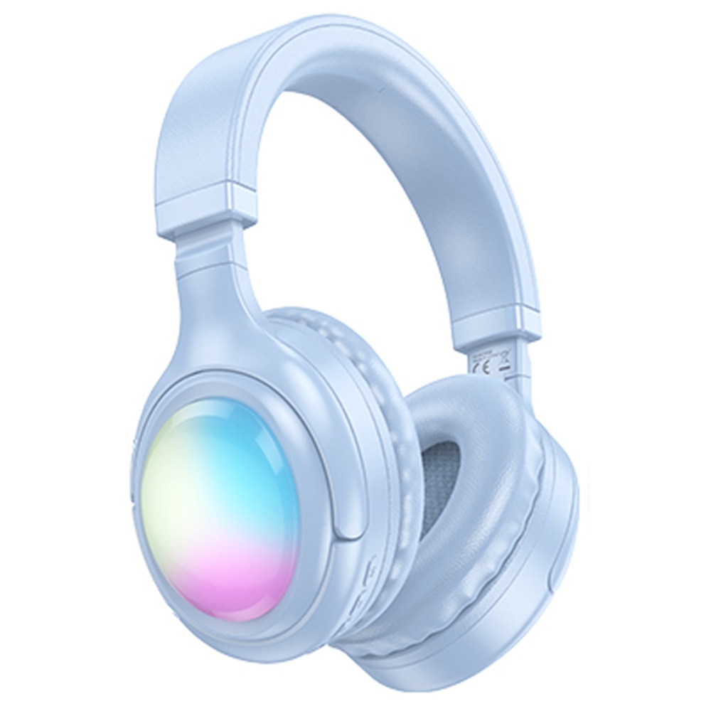 Беспроводные наушники Hoco W48 накладные с LED подсветкой blue