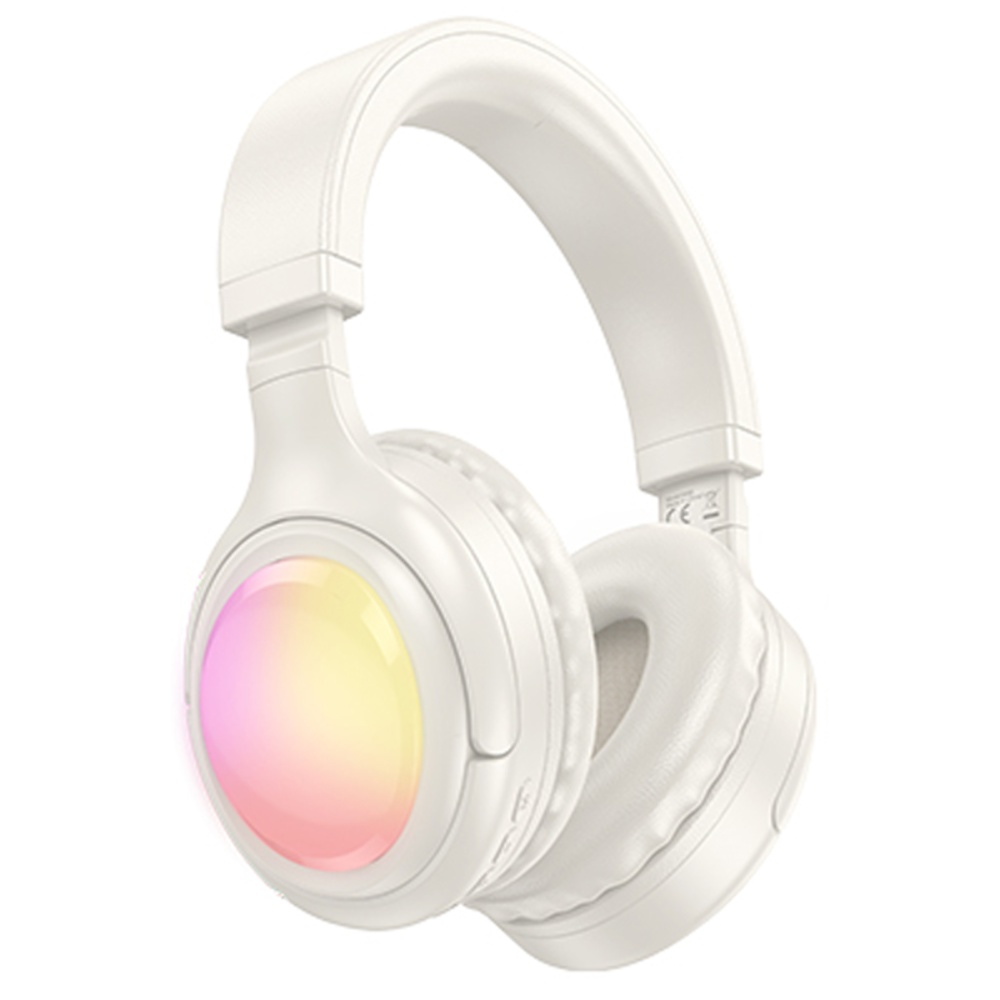 Беспроводные наушники Hoco W48 накладные с LED подсветкой milky white