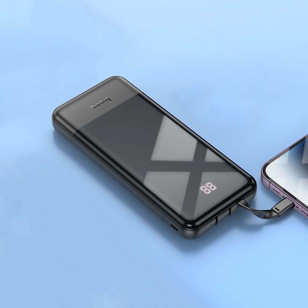 Power bank Hoco J114 10000mAh с дисплеем + кабеля 3в1 Type-C/ Lightning/ MicroUSB black