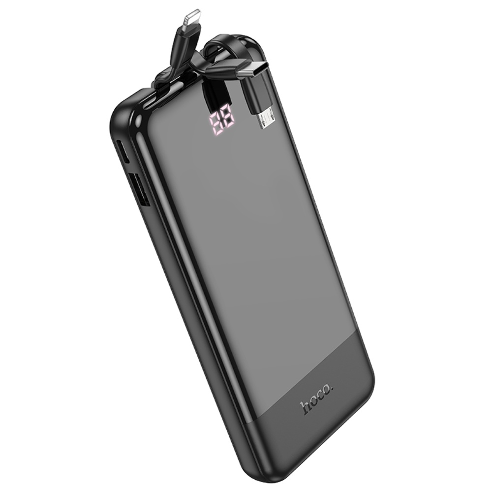 Power bank Hoco J114 10000mAh с дисплеем + кабеля 3в1 Type-C/ Lightning/ MicroUSB black