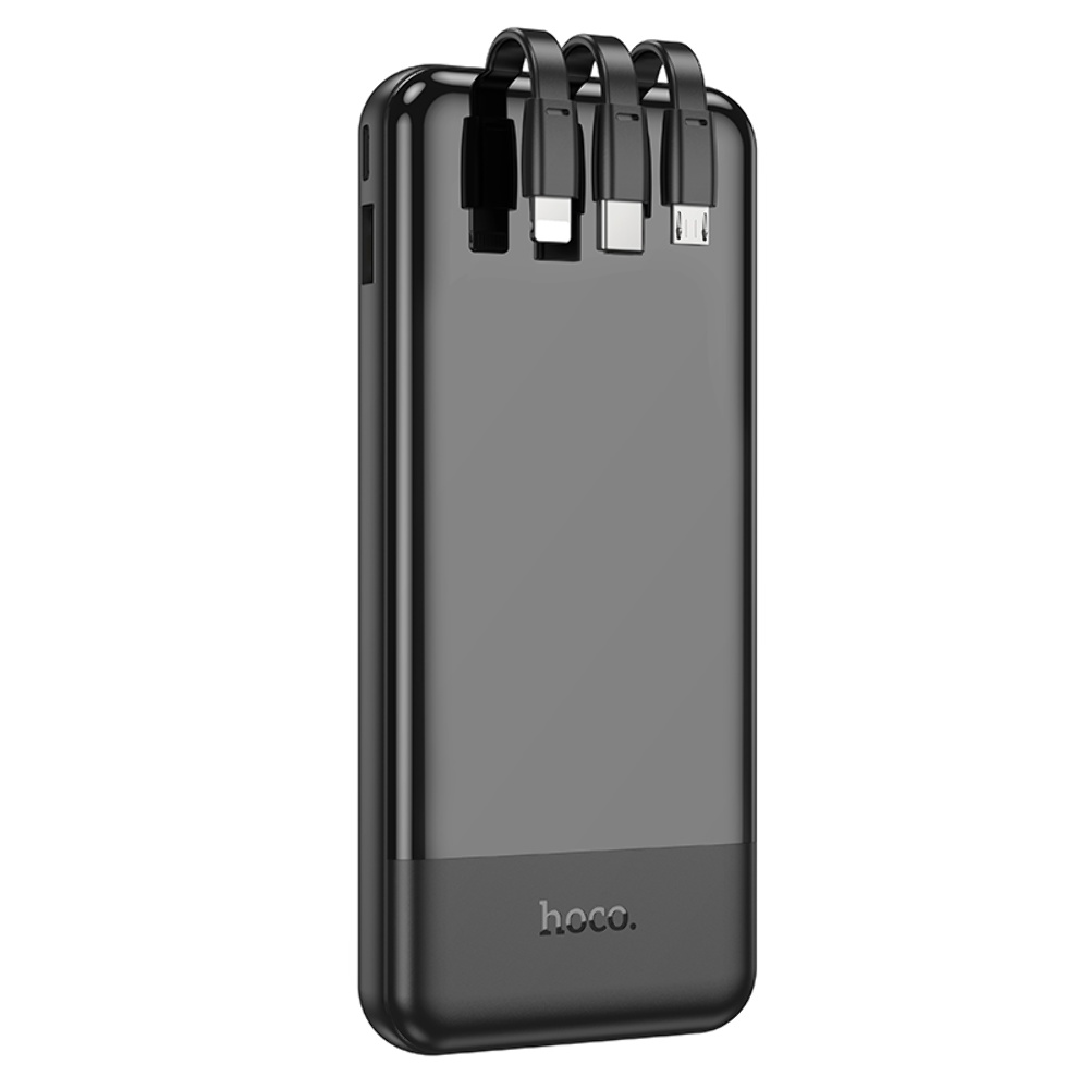 Power bank Hoco J114 10000mAh с дисплеем + кабеля 3в1 Type-C/ Lightning/ MicroUSB black