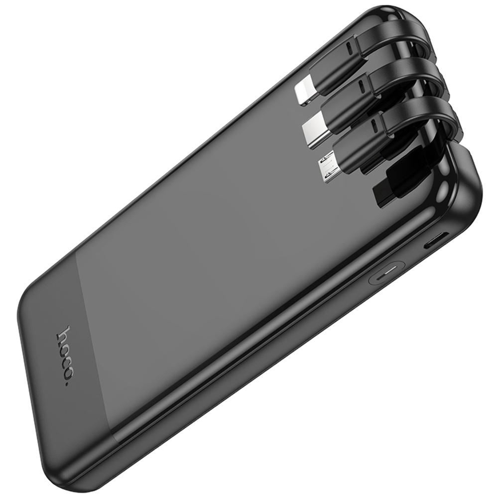 Power bank Hoco J114 10000mAh с дисплеем + кабеля 3в1 Type-C/ Lightning/ MicroUSB black