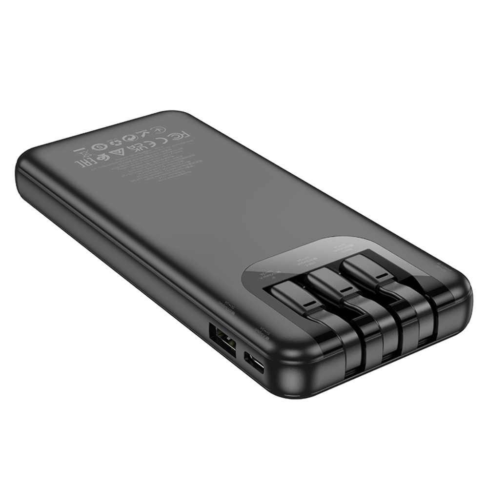 Power bank Hoco J114 10000mAh с дисплеем + кабеля 3в1 Type-C/ Lightning/ MicroUSB black