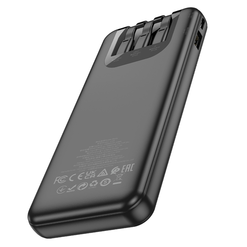 Power bank Hoco J114 10000mAh с дисплеем + кабеля 3в1 Type-C/ Lightning/ MicroUSB black