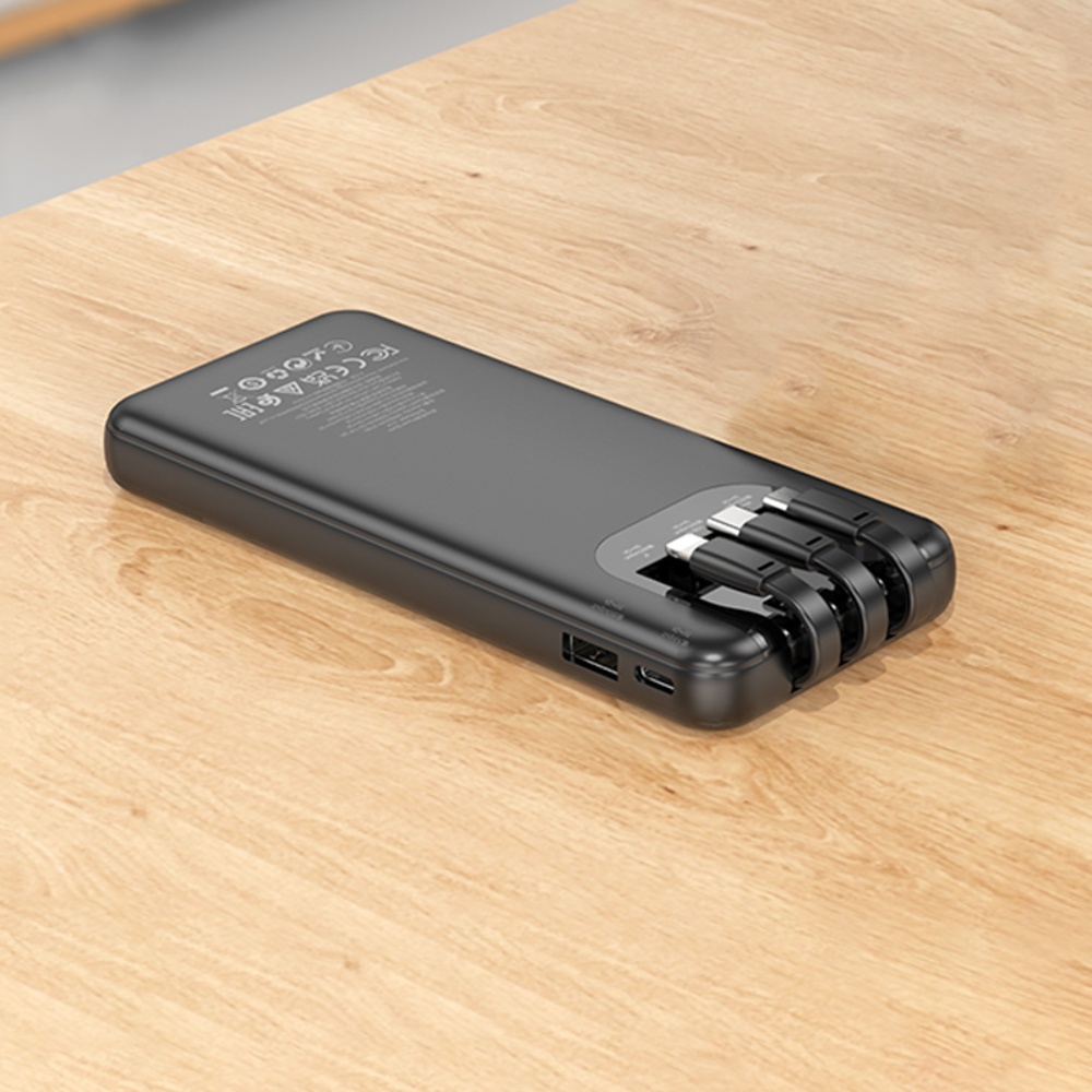 Power bank Hoco J114 10000mAh с дисплеем + кабеля 3в1 Type-C/ Lightning/ MicroUSB black