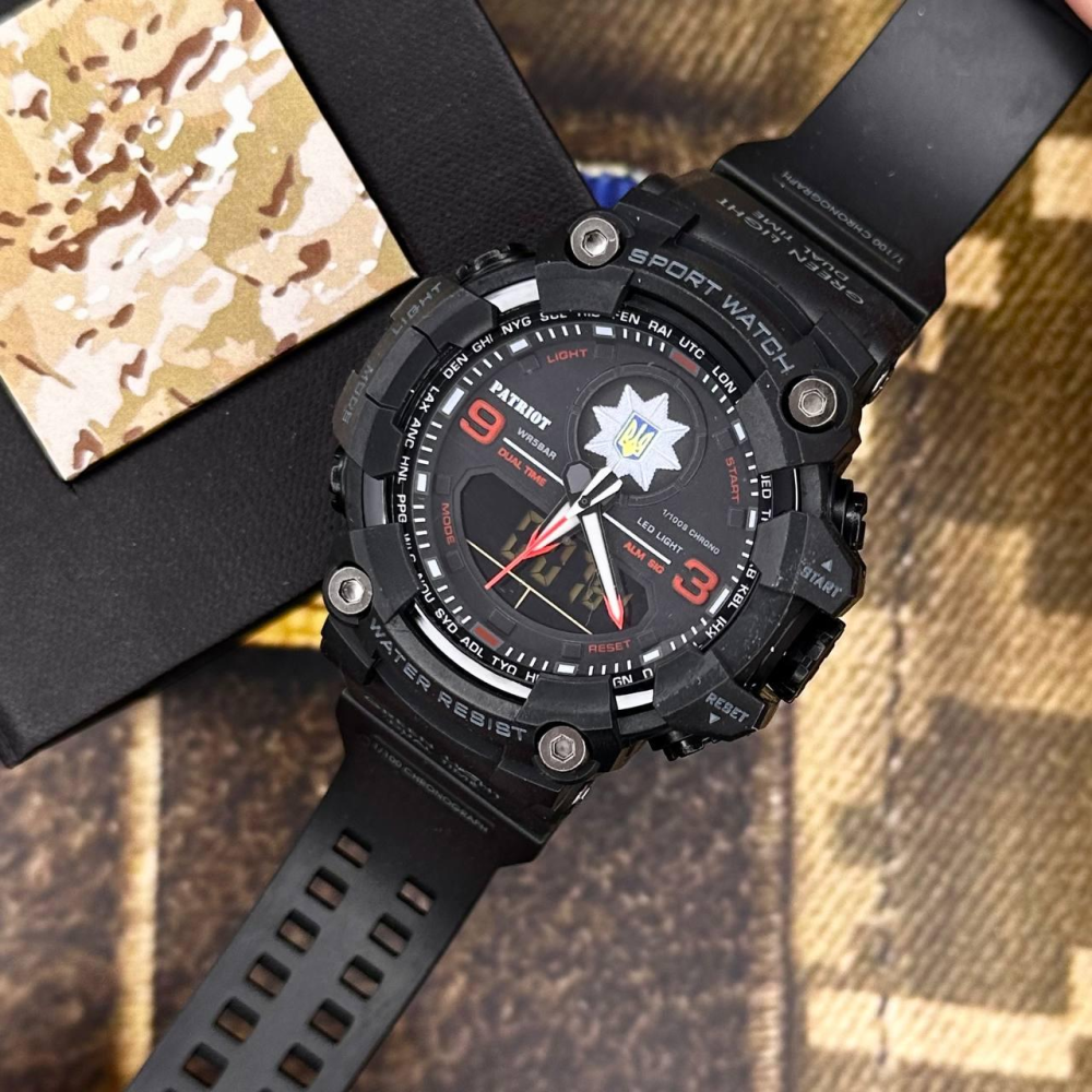 Годинник наручний Patriot 001RDPO Поліція Чорні з червоним + Коробка.