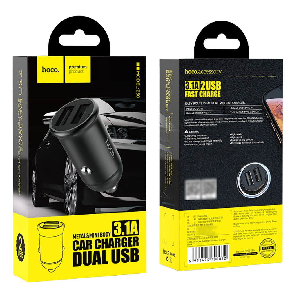 Автомобильное зарядное устройство Hoco Z30 2 USB black