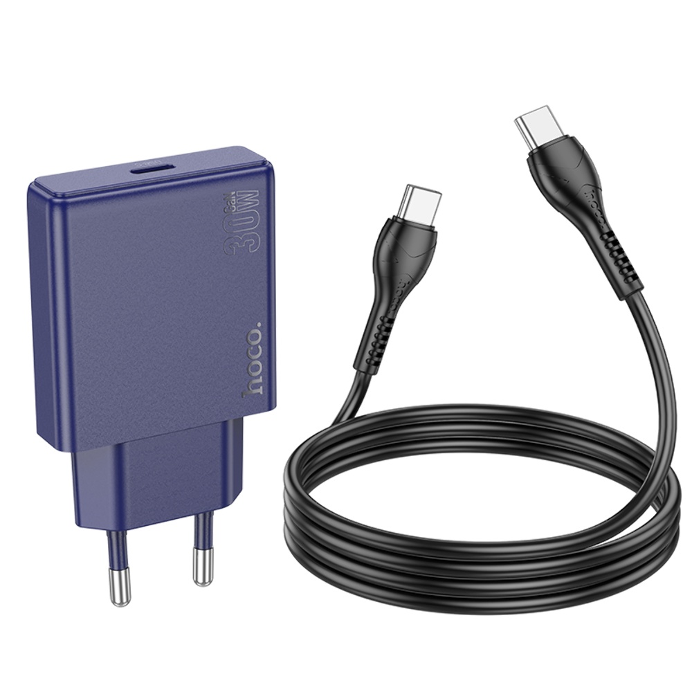 Сетевое зарядное устройство Hoco N44 Type-C PD 30W + кабель Type-C to Type-C titanium blue