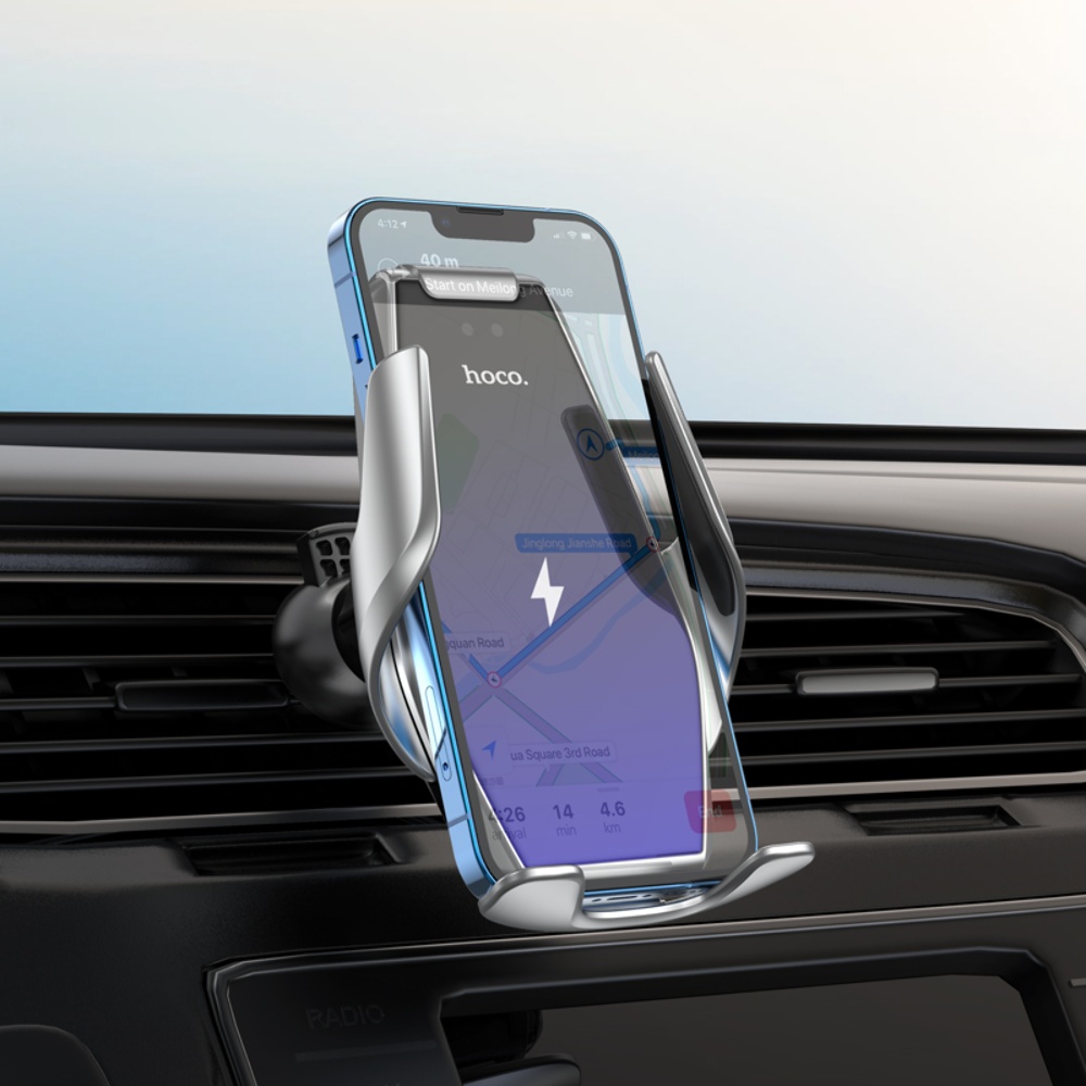 Автодержатель с беспроводной зарядкой Hoco S14 Plus Wireless silver