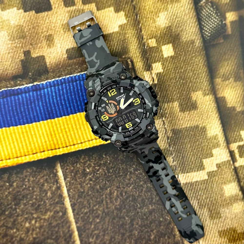 Годинник наручний Patriot 002CMGYUAGD Тризуб золото Сірий камуфляж + Коробка.