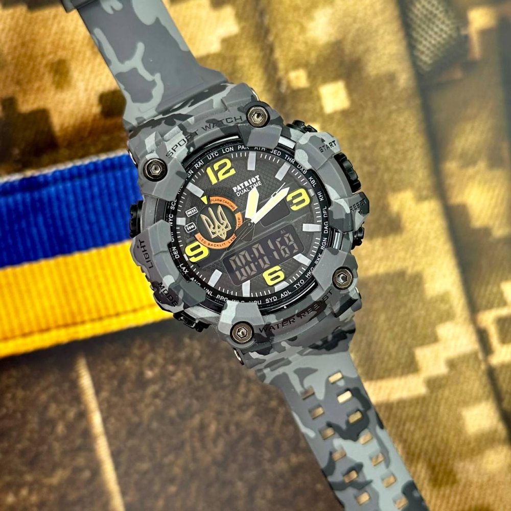 Годинник наручний Patriot 002CMGYUAGD Тризуб золото Сірий камуфляж + Коробка.