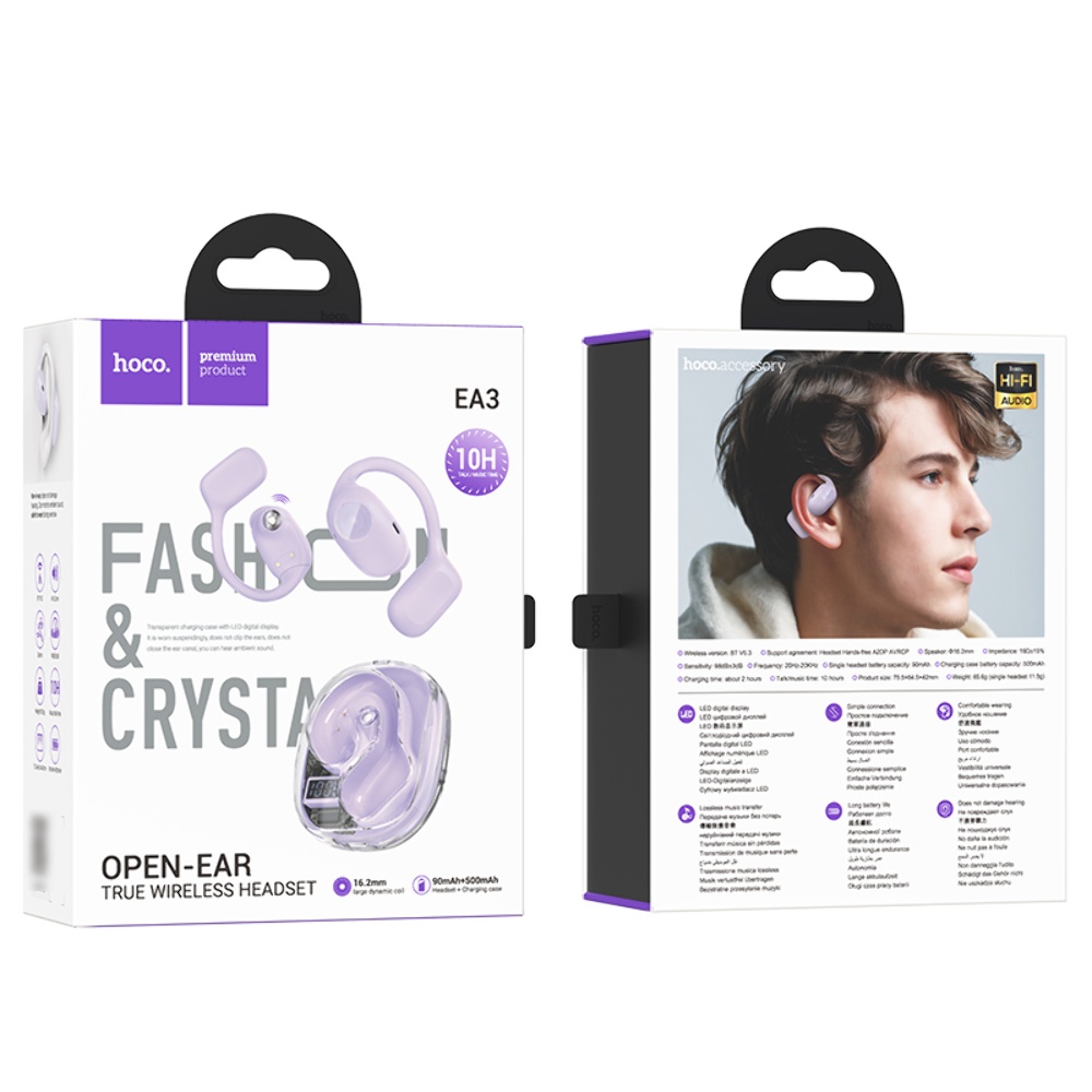 Беспроводные наушники Hoco EA3 открытые TWS purple