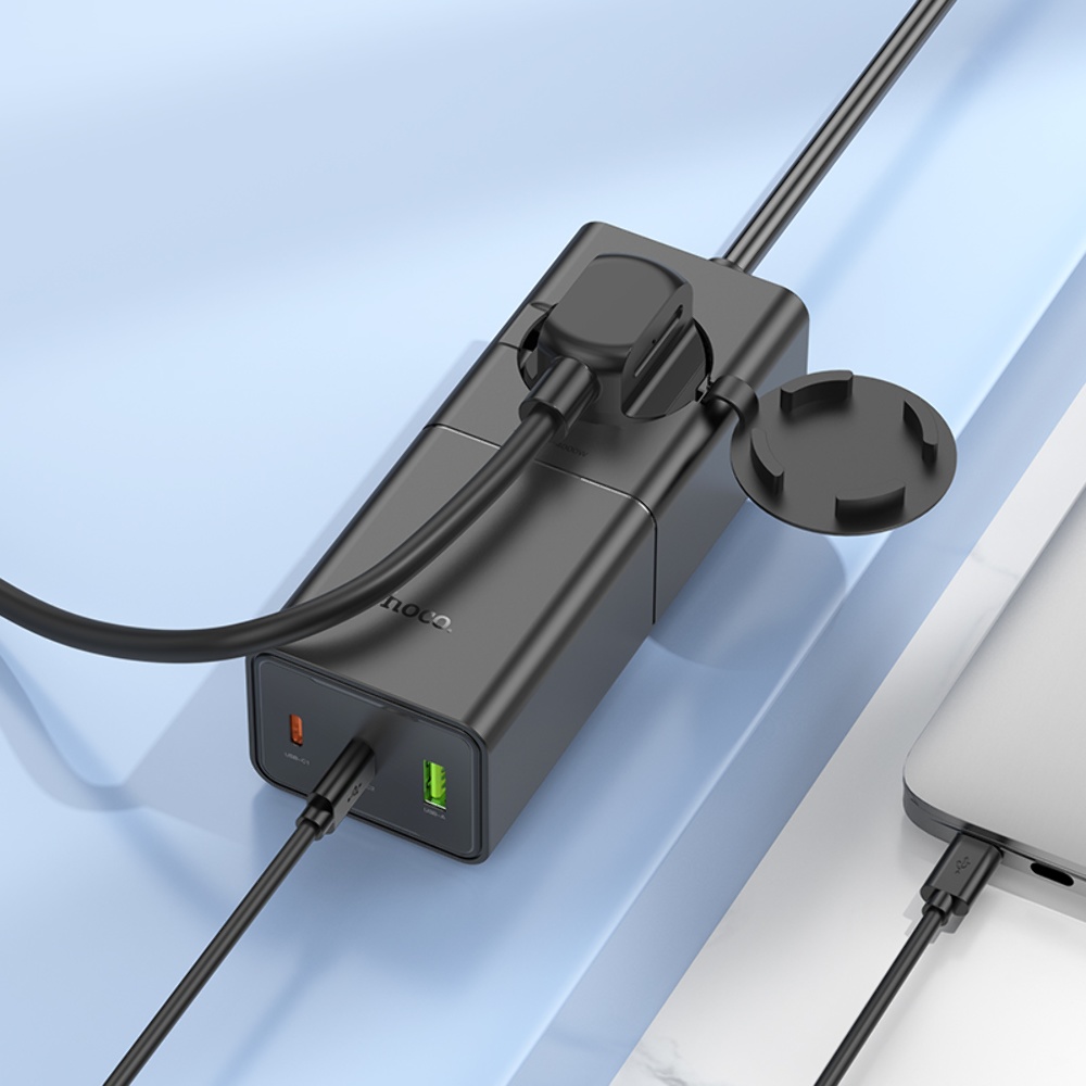 Сетевое зарядное устройство удлинитель Hoco NS4 USB/ 2 Type-C PD 65W black
