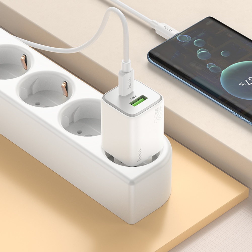 Сетевое зарядное устройство Hoco N41 USB/ Type-C PD QC white + кабель Type-C to Type-C
